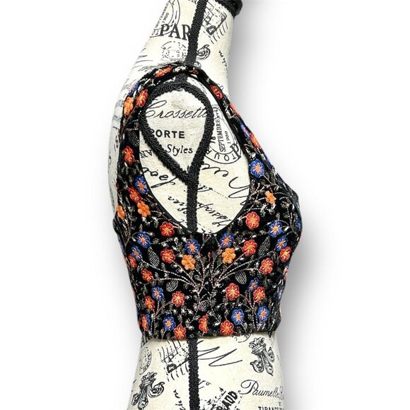 Anthropologie Endless Rose XS Black Velvet Floral Embroidered Top Whimsigoth NWT - Picture 6 of 11